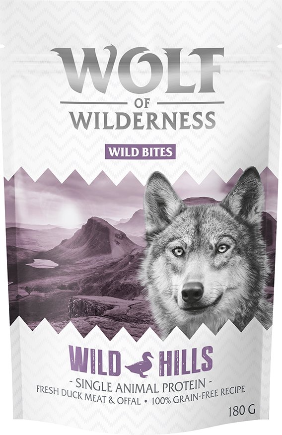 Sparpaket 3 x 180 g: Wolf of Wilderness Snack - Wild Bites - Wild Hills - Ente (Monoprotein)