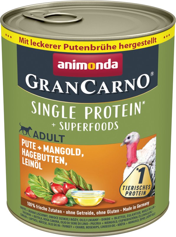 Sparpaket animonda GranCarno Adult Superfoods 24 x 800 g - Pute + Mangold, Hagebutten, Leinöl