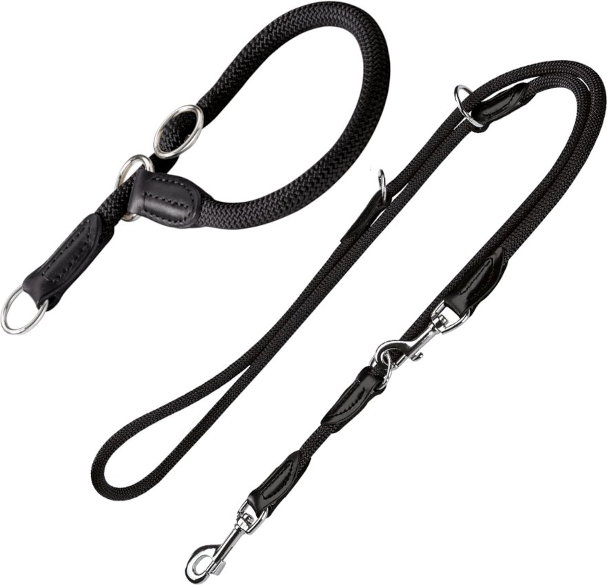 HUNTER Freestyle Set: Halsband + Hundeleine, schwarz - Halsband Größe max. 45 cm + Leine 200 cm