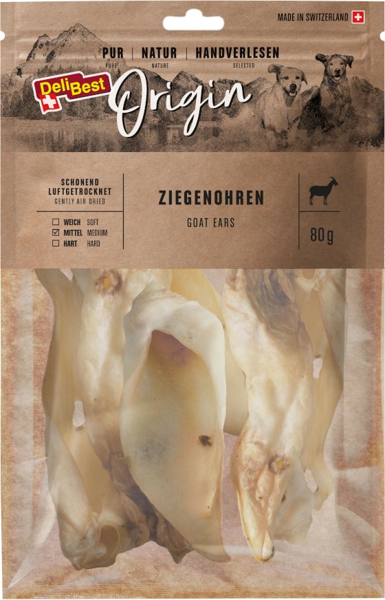 DeliBest Origin Ziegenohren - Sparpaket: 4 x 80 g