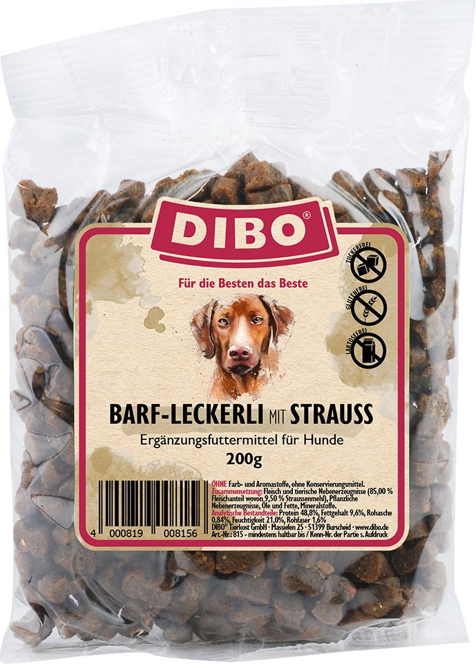DIBO BARF-Leckerli mit Strauß - Sparpaket: 2 x 200 g