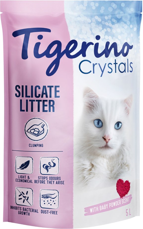 Tigerino Crystals klumpende Katzenstreu – Babypuderduft - Sparpaket 3 x 5 l