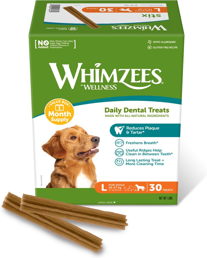 Whimzees by Wellness Monthly Stix Box - Größe L: für große Hunde: (1.800 g, 30 Stück)