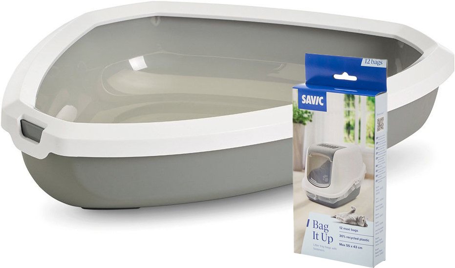 Savic Rincon Ecktoilette mit Rand - Starterset: Toilette grau/weiß + 12 Bag it up