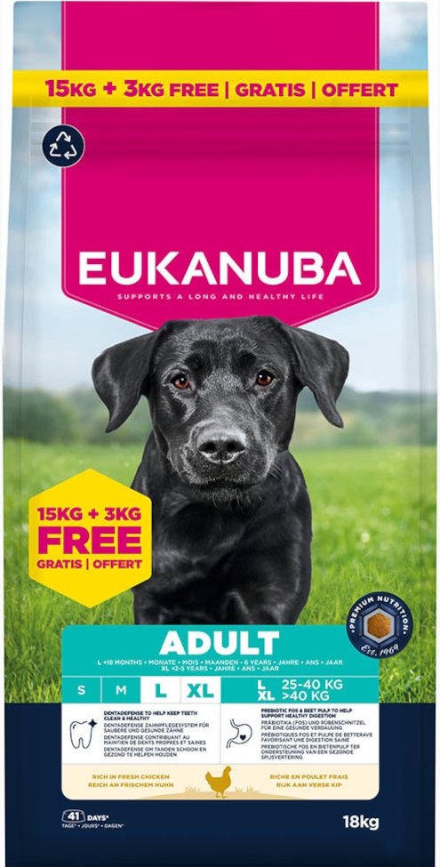 3 kg gratis! 18 kg Eukanuba Premium Nutrition mit Huhn - Adult Large & Giant Breed