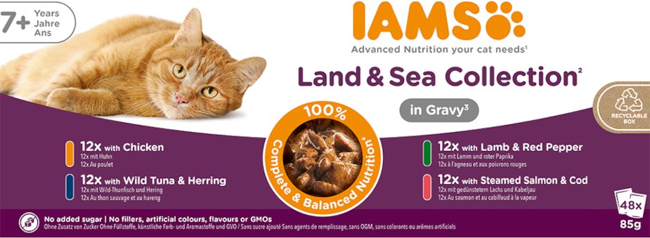 IAMS Advanced Nutrition Senior 7+ Land & Sea Collection in Sauce - Sparpaket: Mixpaket 2 (96 x 85 g, 4 Sorten)
