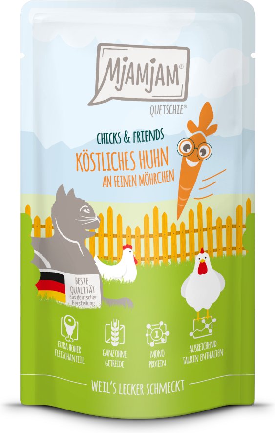 MjAMjAM Quetschie 12 x 125 g - Chicks & Friends köstliches Huhn an feinen Möhrchen
