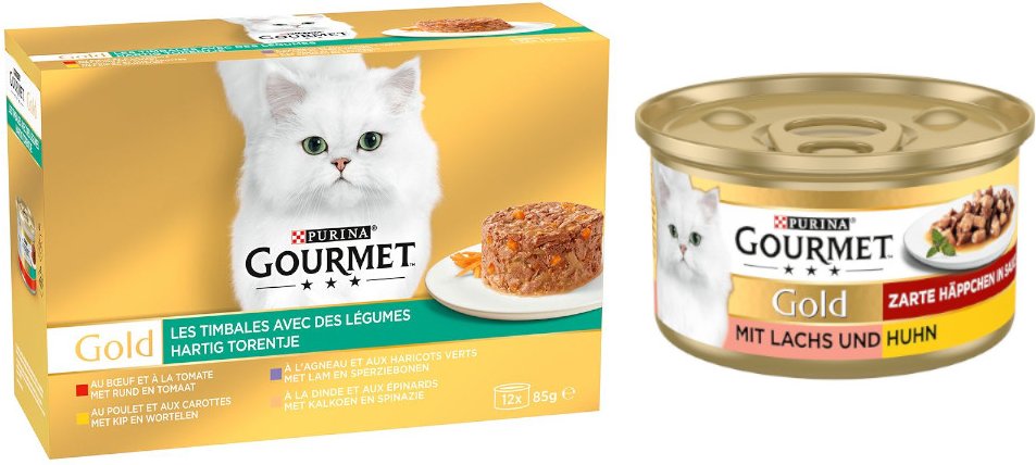 24 x 85 g Gourmet Gold + 12 x 85 g Zarte Häppchen Lachs & Huhn gratis! - Raffiniertes Ragout Mix mit Gemüse