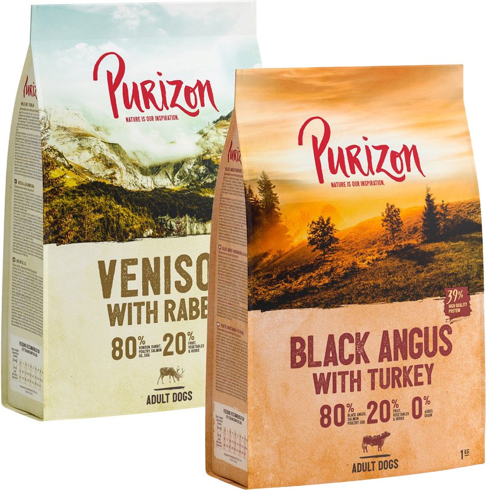 Purizon Probierpaket 2 x 1 kg - Black-Angus-Rind mit Truthahn, Wild mit Kaninchen