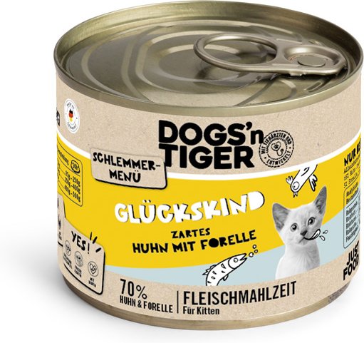 Thumbnail - Sparpaket Dogs'n Tiger Schlemmermenü 12 x 200 g - Huhn mit Forelle I Kitten