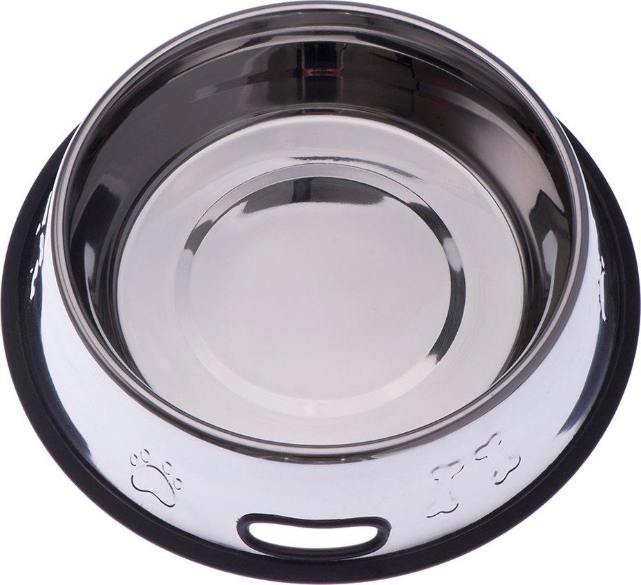 Edelstahlfressnapf mit Prägung und Gummiring - Sparset: 2 x 1,8 l, Ø 27 cm