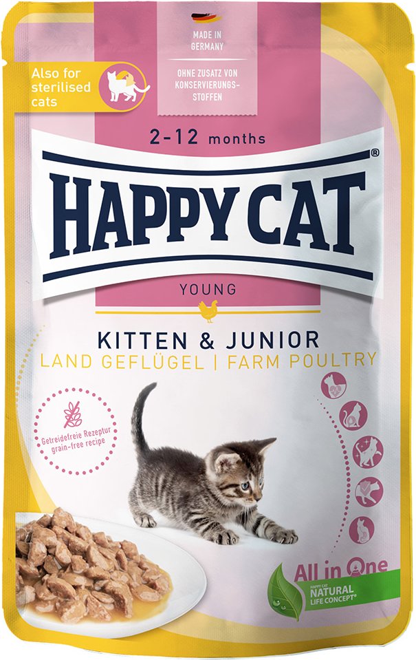 Happy Cat Pouch Meat in Sauce 12 x 85 g - Land-Geflügel Kitten