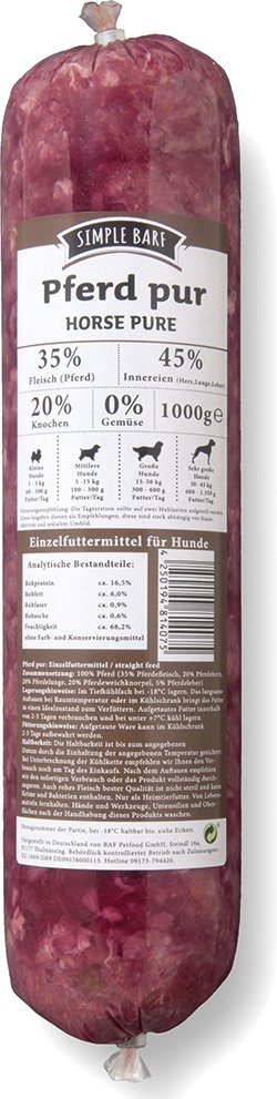 SIMPLE BARF Pferd pur - 14 x 1000 g