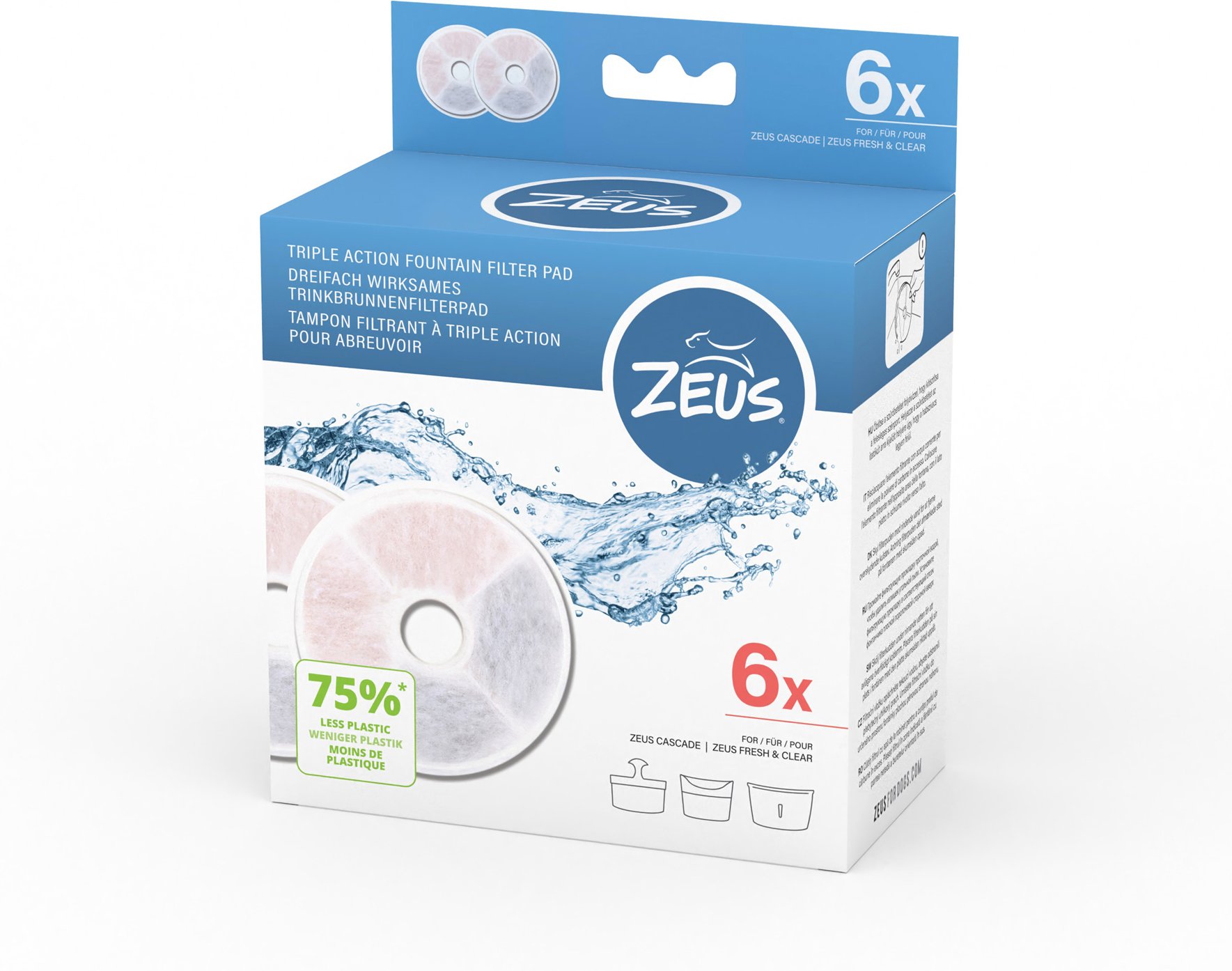 Zeus Cascade Trinkbrunnen Edelstahl - Zubehör: Triple Action Filter rahmenlos (6 Stück)