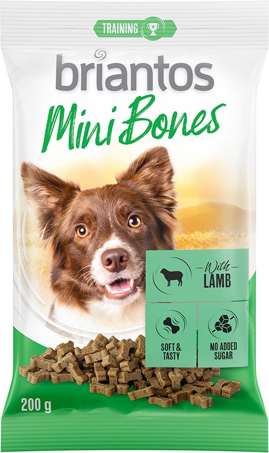 Briantos Mini Bones für Hunde - Mixpaket: 4 x 200 g (Lamm, Lachs, Pansen, Geflügel)