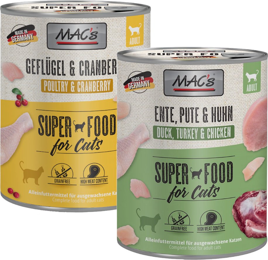 Sparpaket MAC´s Cat 24 x 800 g - Mixpaket (Geflügel & Cranberry / Ente, Pute, Huhn)