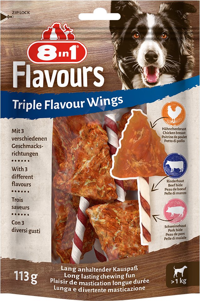 2 + 1 gratis! 3 x 8in1 Flavours Belohnungssnack - 3 x 6 Stück Triple Wings Kaustangen