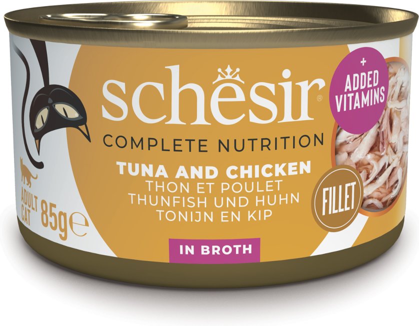 Schesir Complete Nutrition Filet in Brühe 6 x 85 g - Thunfisch mit Huhn