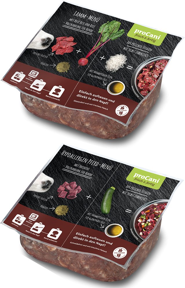 proCani Hypoallergen Menü Paket Lamm & Pferd - 28 x 500 g (2 Sorten, Block)