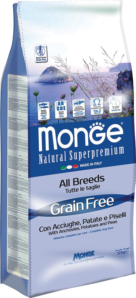 Monge Superpremium Grain Free All Breeds Sardellen, Kartoffeln und Erbsen - 12 kg