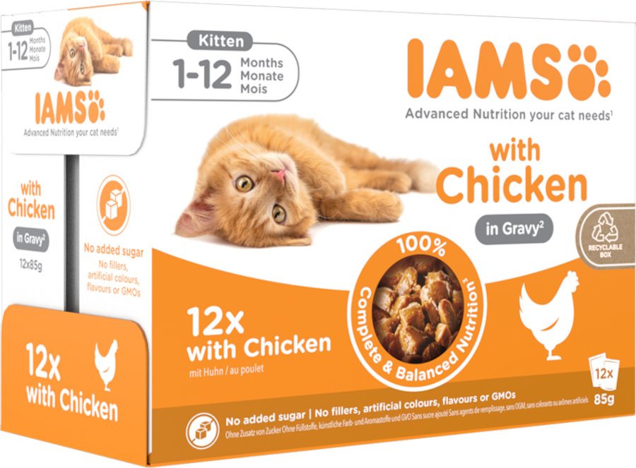 Thumbnail - 36 + 12 gratis! 48 x 85 g IAMS Advanced Nutrition - Kitten Huhn in Sauce