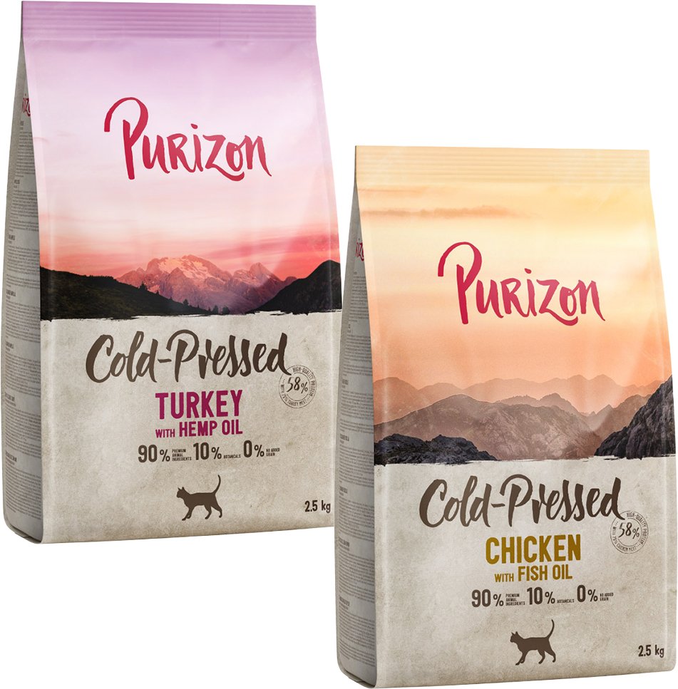 Gemischtes Sparpaket Purizon 3 x 2,5 kg - Kaltgepresst: 2 x Huhn mit Fischöl/ Pute mit Hanföl