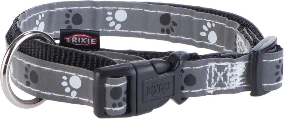 Trixie Halsband Pfoten Silver Reflect - Größe S-M: 30 - 45 cm Halsumfang, 15 mm breit