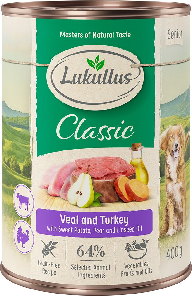 Sparpaket Lukullus Naturkost 24 x 400 g - Senior Kalb & Pute (getreidefrei)