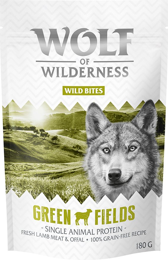 Sparpaket 3 x 180 g: Wolf of Wilderness Snack - Wild Bites - Green Fields - Lamm (Monoprotein)