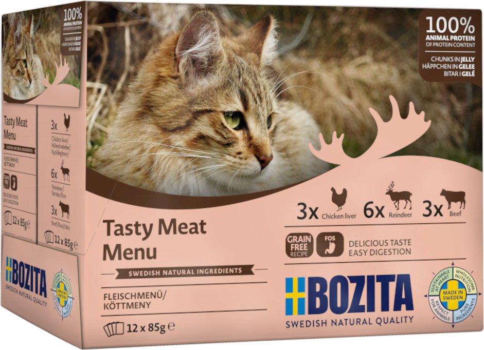Bozita Häppchen in Gelee im Mixpaket 12 x 85 g - Mixpaket Fleisch Menü (3 Sorten)