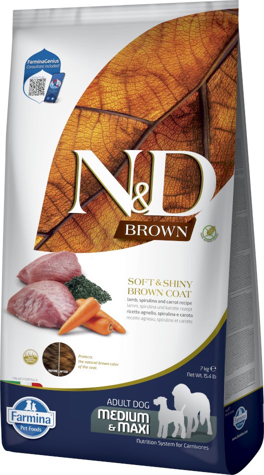 Farmina N&D Dog Brown Adult Medium & Maxi mit Lamm, Karotte & Spirulina - Sparpaket: 2 x 7 kg