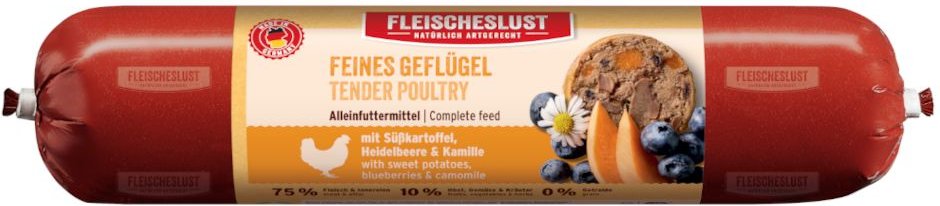 Fleischeslust Classic 8 x 400 g - Feines Geflügel mit Süßkartoffel, Heidelbeere & Kamille
