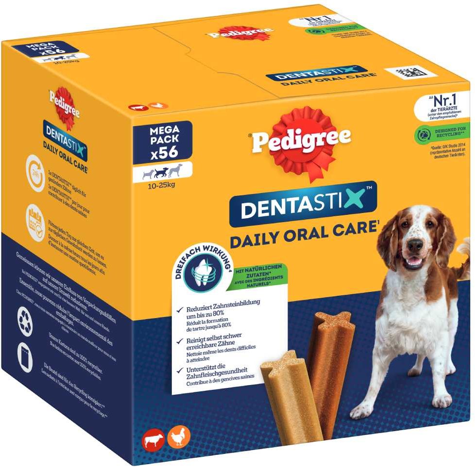 Zahnpflege Snack: Pedigree Dentastix für mittelgroße Hunde (10-25 kg) - Multipack (56 Stück) für mittelgroße Hunde (10-2...
