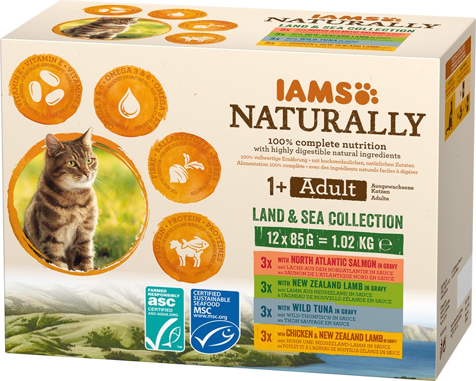 IAMS Naturally Cat Adult Land & Sea Collection - Sparpaket: 24 x 85 g