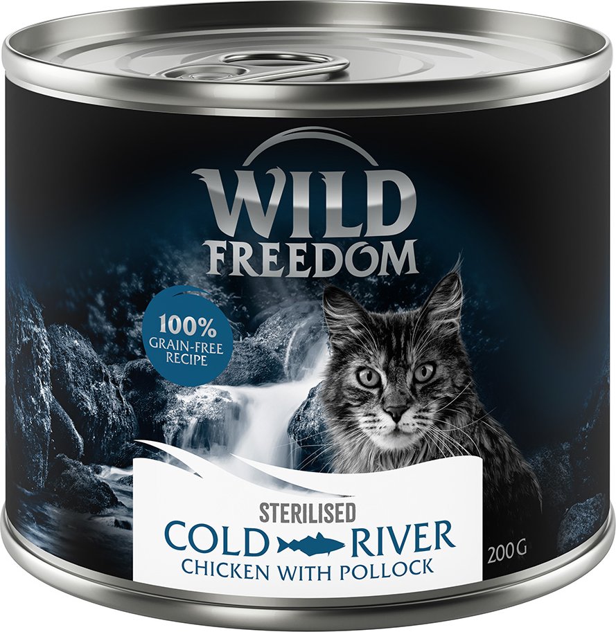 Wild Freedom Adult Sterilised 6 x 200 g - getreidefreie Rezeptur - Cold River - Huhn mit Seelachs
