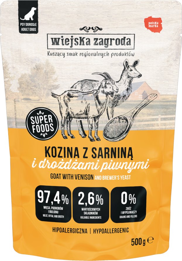 Sparpaket Wiejska Zagroda Dog Pouches 2 x 500 g - Ziegenleder mit Wildfleisch