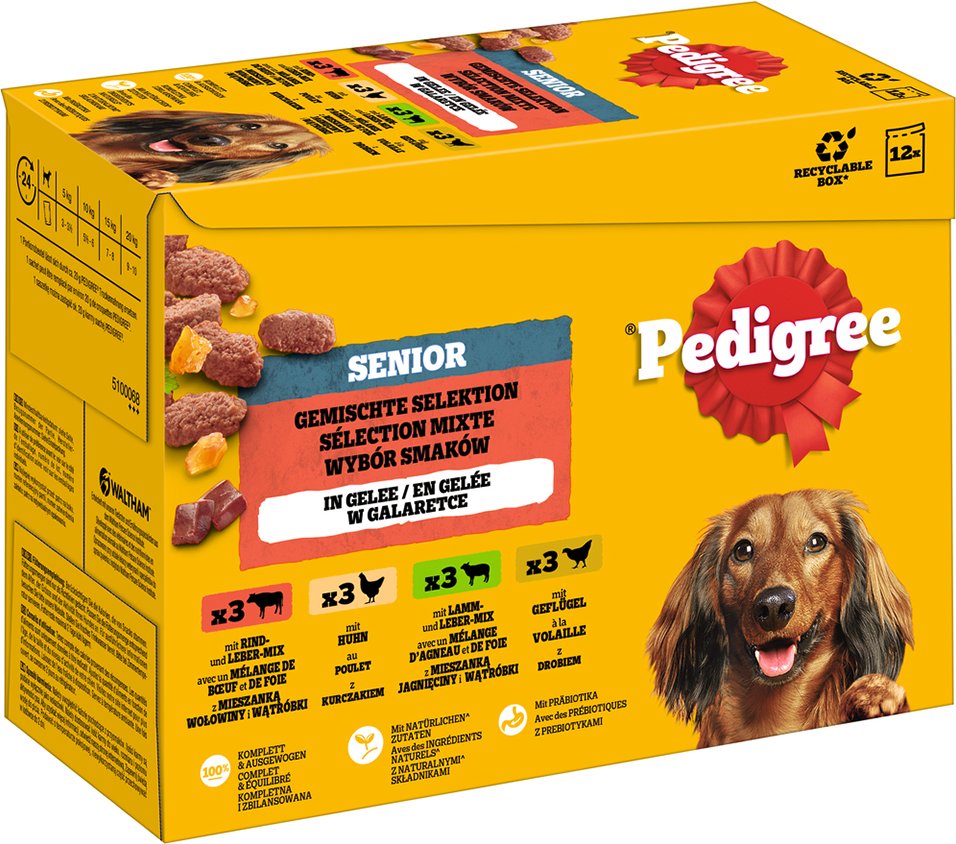 Thumbnail - Pedigree Senior Frischebeutel Multipack in Gelee - Sparpaket: Gemischte Selektion in Gelee (4 Varietäten) 24 x 100 g
