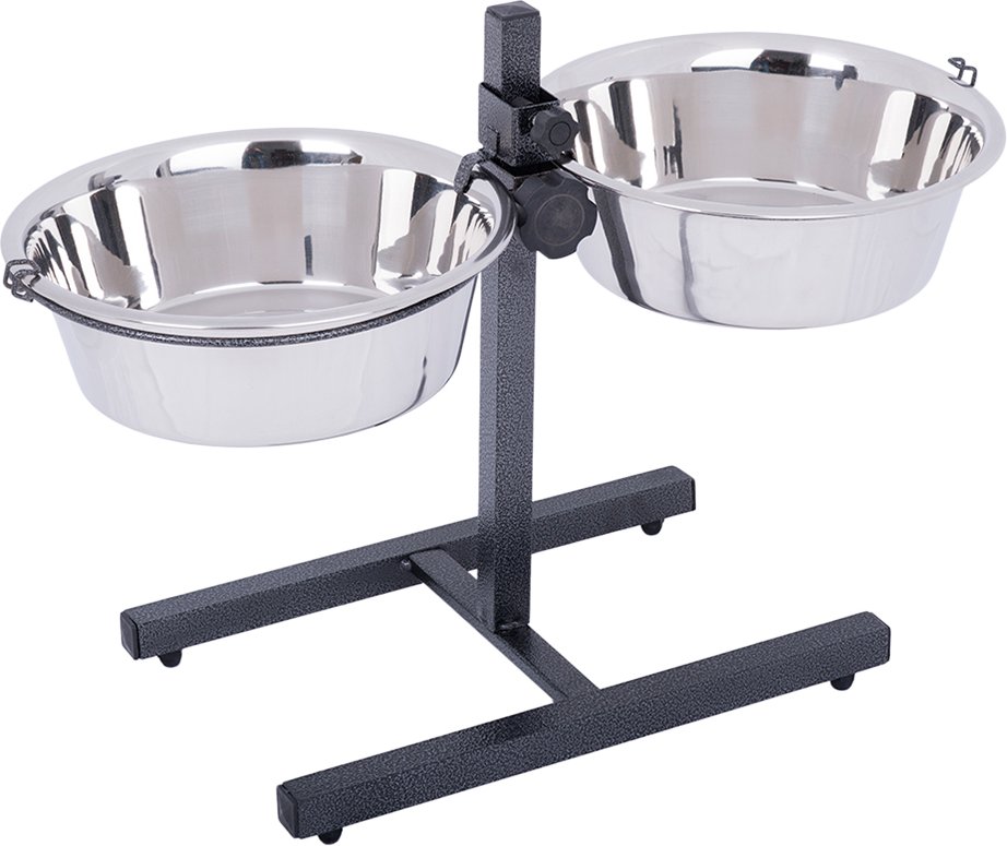 Hundebar inklusive 2 Edelstahlnäpfe - 2 x 2,8 l, Ø 25 cm, Höhe bis 50 cm