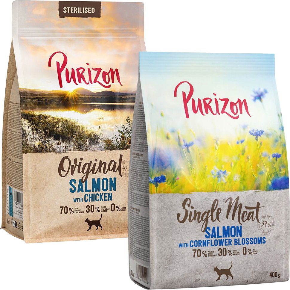 Probiermix Purizon 2 x 400 g - Sterilised Lachs mit Huhn + Single Meat Lachs