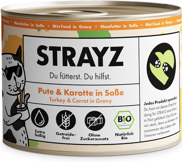 STRAYZ BIO Katze 6 x 200 g - Bio-Pute & Bio-Karotte in Soße