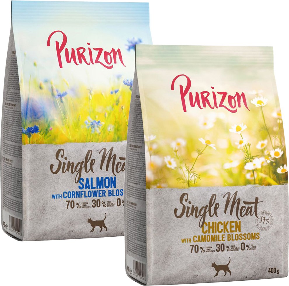 Probiermix Purizon 2 x 400 g - Single Meat Mix: Huhn Kamillenblüten & Lachs mit Kornblumenblüten