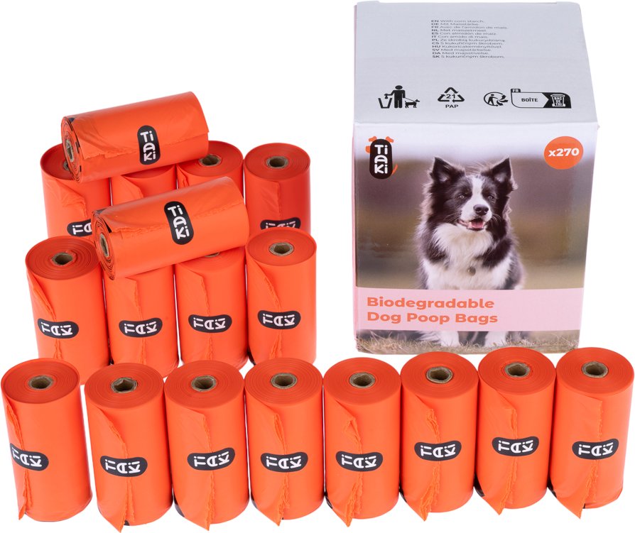 TIAKI Biologisch abbaubare Hundekotbeutel - 18 Rollen à 15 Beutel (270 Beutel)
