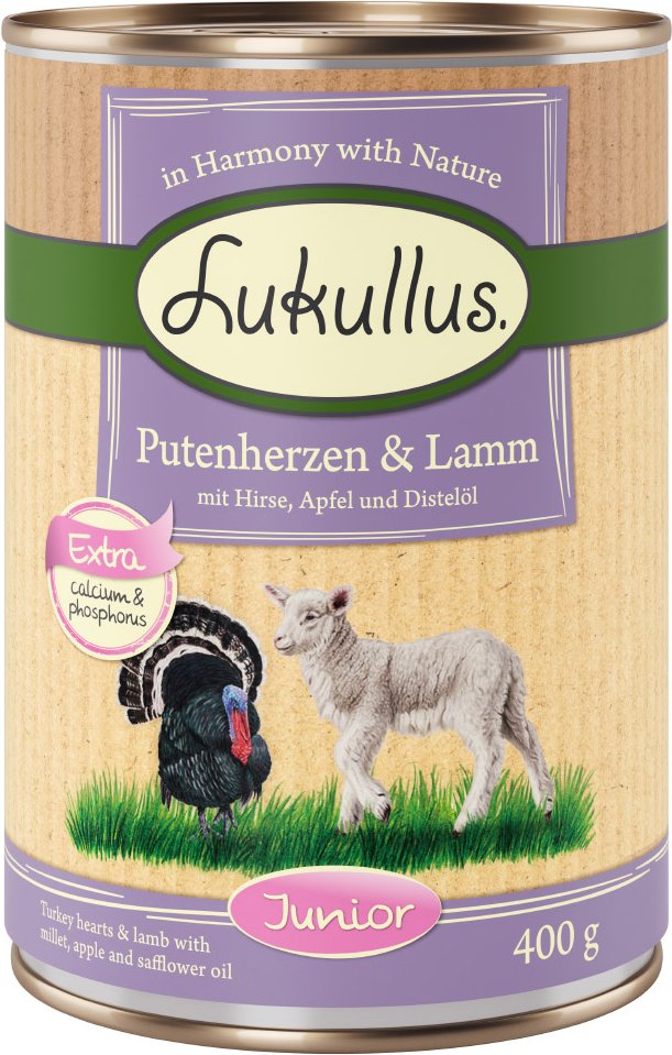 Lukullus Naturkost Junior 6 x 400 g Putenherzen & Lamm