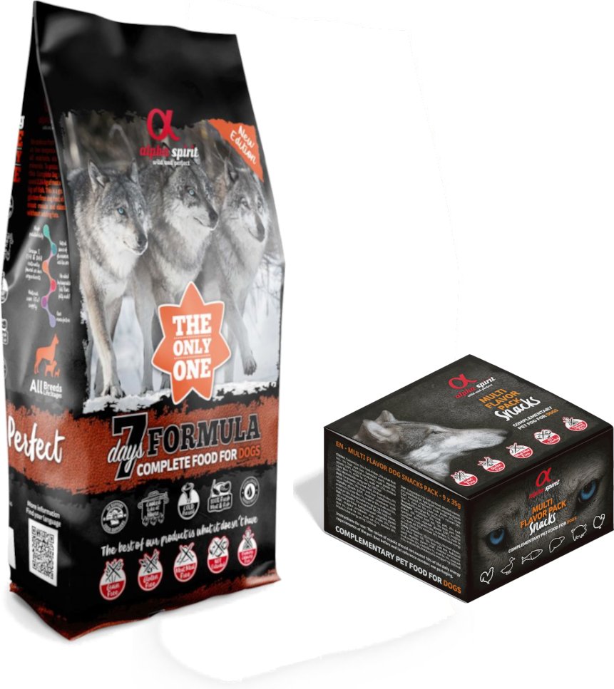 12 kg alpha spirit The Only One Trockenfutter + 9 x 35 g Mixbox Snack gratis! - 7 Days