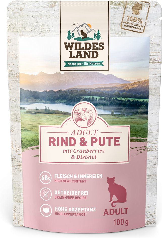 Sparpaket Wildes Land Cat 24 x 100 g - Rind & Pute mit Distelöl