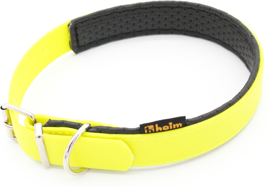 Heim Biothane®-Halsband weich gefüttert, neon-gelb - Größe 50: 36 - 44 cm Halsumfang, 25 mm breit