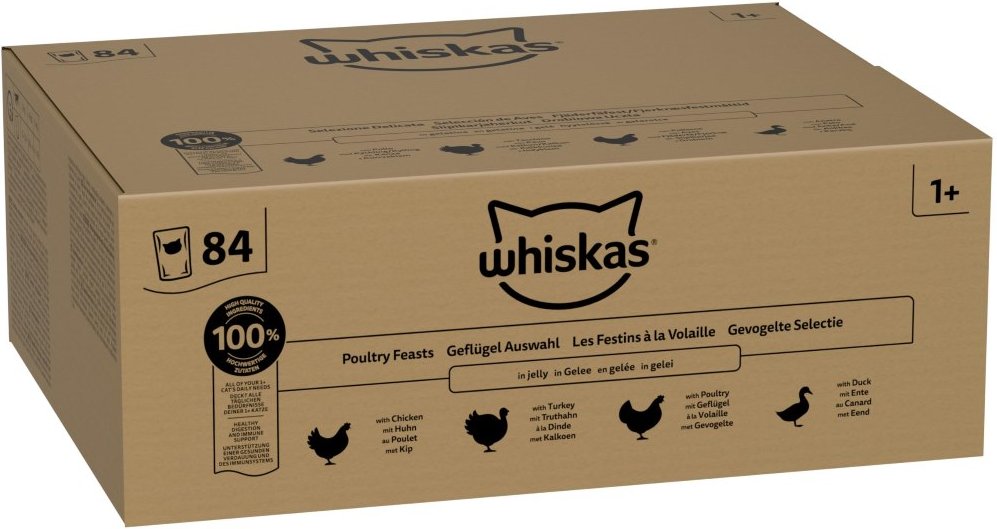 Whiskas 1+ Adult Beutel 84 x 85 g - Geflügelgerichte in Gelee