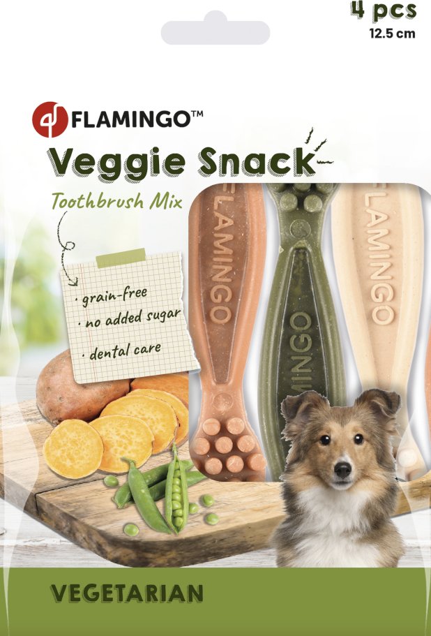 Flamingo Veggie Zahnbürste Mix - Sparpaket: 2 x 160 g (8 Stück, 12,5 cm)