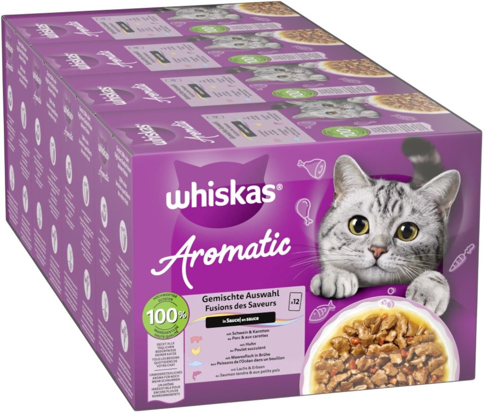 Sparpaket Whiskas 1+ Aromatic Selection 96 x 85 g - Mix in Sauce