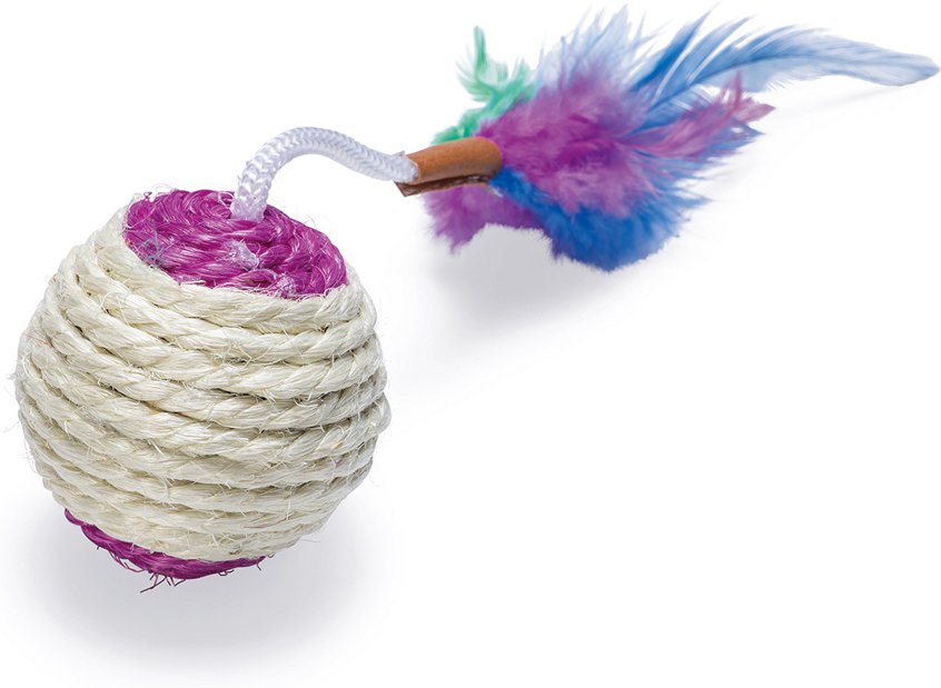 Karlie Sisal Spielball & Kratzkugel mit Feder und Rassel - 1 Stück
